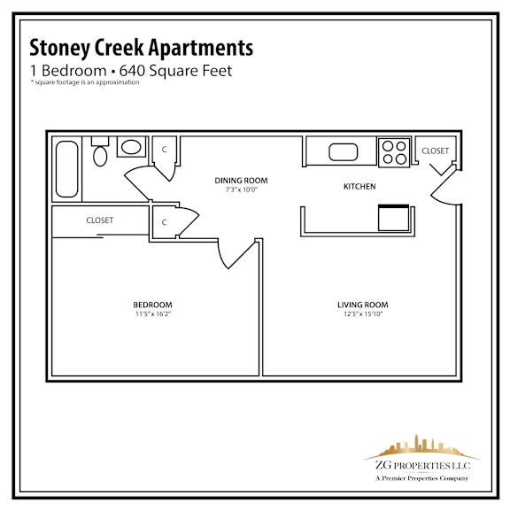 Stoney Creek 1 Bedroom Floor Plan