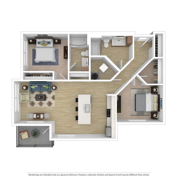 2 Bedroom, 2 Bathroom Floor Plan at Avaya Ridge Apartments, Renton, 98055