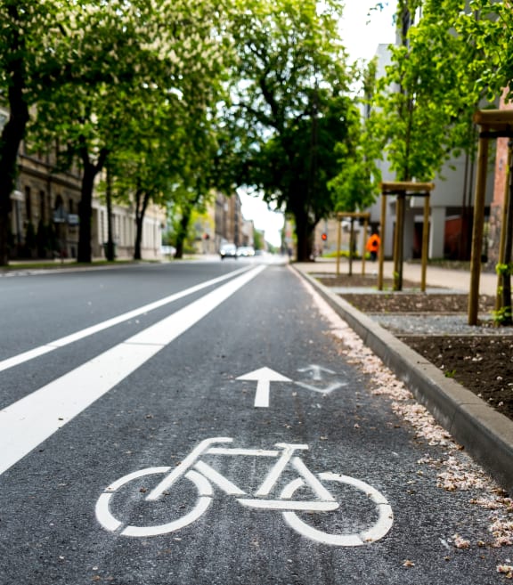 Bicycle lane painted sign and arrow