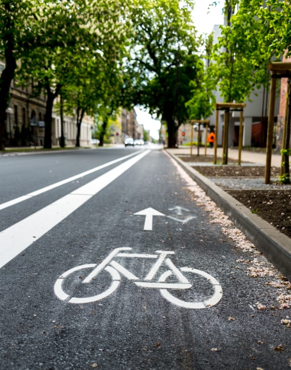 Bicycle lane painted sign and arrow