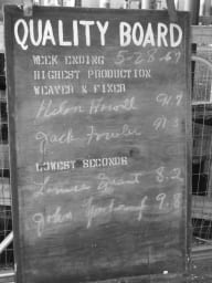 Old photo of a vintage industrial quality board for workforce management and productivity tracking.