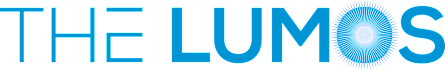 The image shows the text "THE LUMOS" in blue with a circular graphic to the right of the text.
