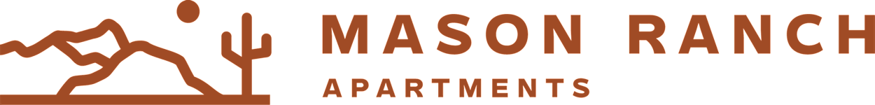 A logo for Mason Ranch Apartments featuring a silhouette of a person riding a horse.