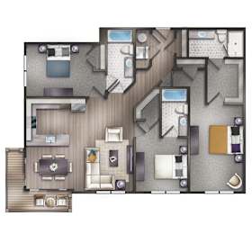 A floor plan for a 3 bedroom, 3 bathroom apartment at Crescent Chevy Chase.