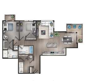 A floor plan for a 2 bedroom, 2 bathroom apartment at Crescent at Chevy Chase.