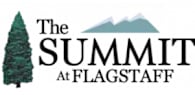 The image is a logo for "The Summit at Flagstaff" featuring a mountain and a tree.