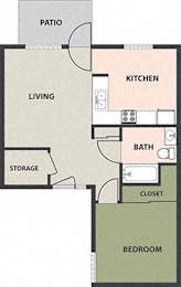  Floor Plan 1-Bedroom, 1-Bath
