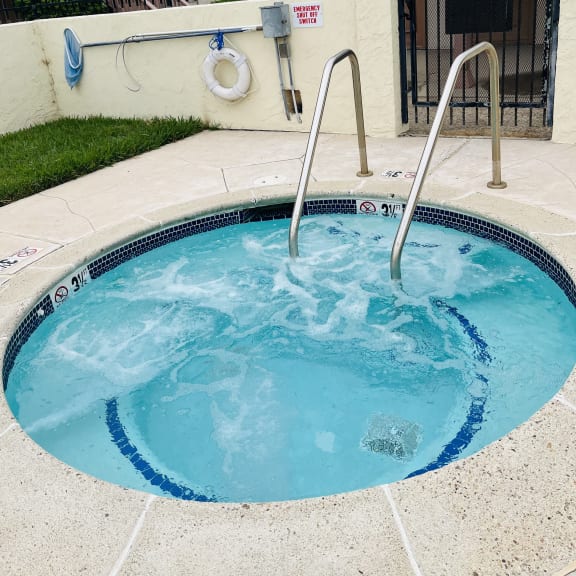 a hot tub with two faucets in a backyard