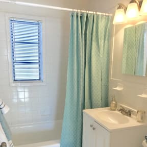 a small bathroom with a sink and a bath tub