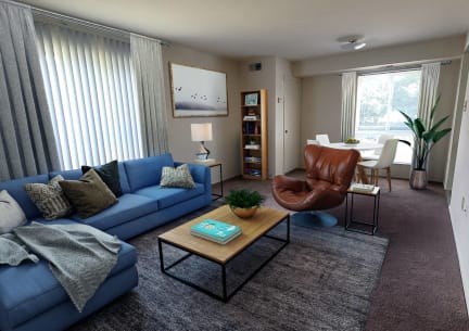 a living room with a couch and a coffee table