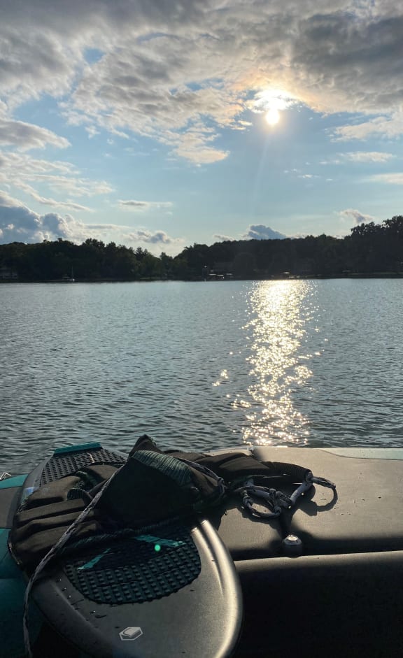 a sunset on the water