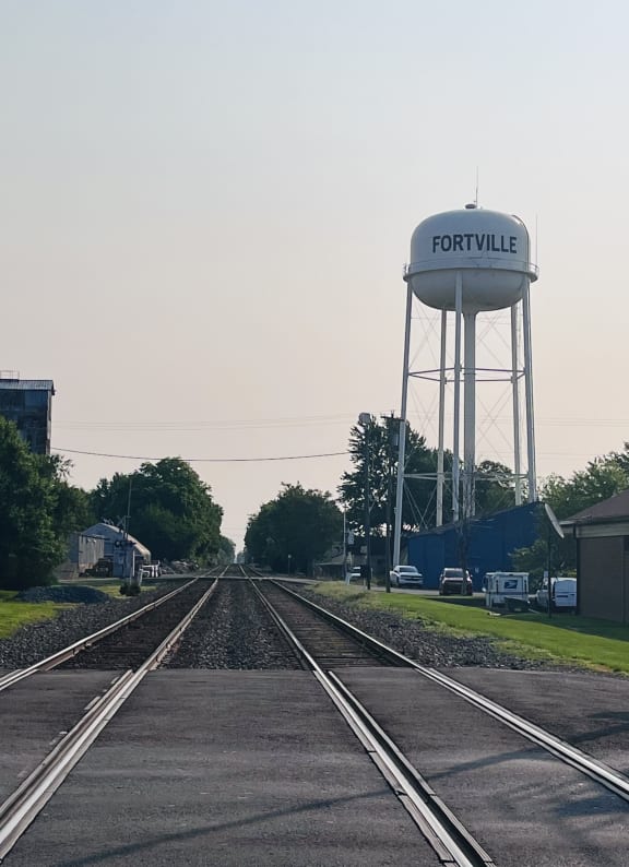 the train tracks and water tower in fortville