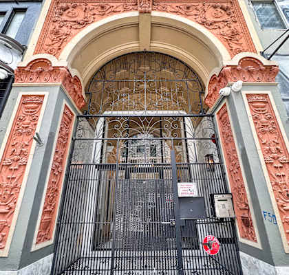 a building with a gate and a window