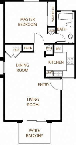 Sedona - 1 Bedroom 1 Bath Floor Plan Layout - 630 Square Feet