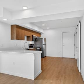 Compact Kitchen at Victory Northgate Apartments, Seattle, WA