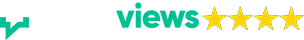 A logo with the text "homeviews" and five yellow stars below it.