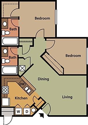 2 Bedroom 2 Bathroom Floor Plan at Holly Cove Apartments, Orange Park, FL