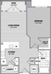 Floor plan of a 1 bedroom apartments in Howard county