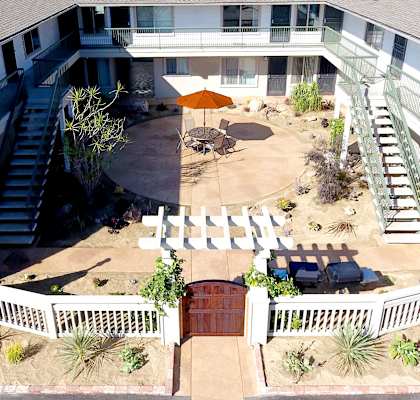 a view of the courtyard from above