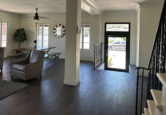 a view of the living room from the staircase