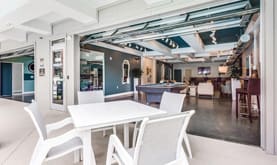outdoor eating space at Greenway at Stadium Park, Greensboro, 27401