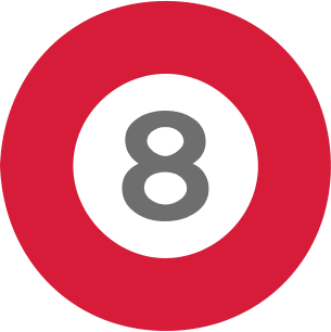 a red and green circle with the number eight in the middle