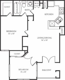 A2 700 Sq.Ft. Floor Plan at The Grove at White Oak  Apartments, The Barvin Group, Houston, 77008