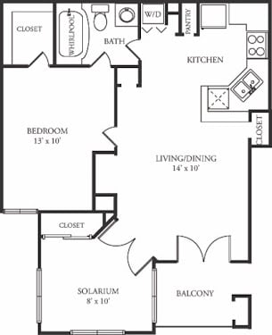 A2 700 Sq.Ft. Floor Plan at The Grove at White Oak  Apartments, The Barvin Group, Houston, 77008