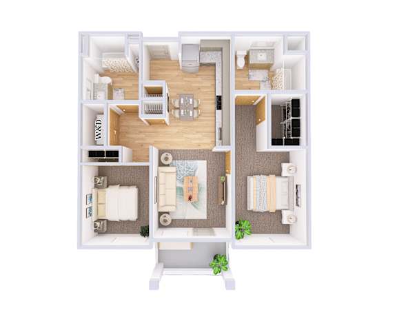 A floor plan of a small apartment with a kitchen, living room, and bathroom.