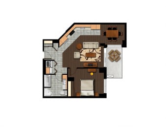 Floor Plan  1 bedroom 1 bathroom apartment floor plan at Axial Towers in Laval, QC