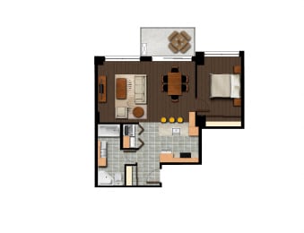 Floor Plan  1 bedroom 1 bathroom apartment floor plan at Axial Towers in Laval, QC