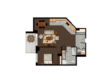 Floor Plan  1 bedroom 1 bathroom apartment floor plan at Axial Towers in Laval, QC
