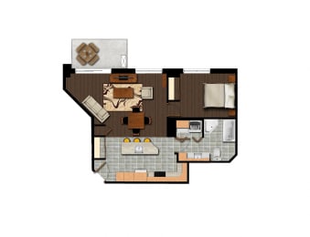 Floor Plan  1 bedroom 1 bathroom apartment floor plan at Axial Towers in Laval, QC