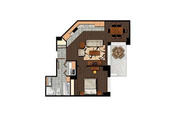 Floor Plan  1 bedroom 1 bathroom apartment floor plan at Axial Towers in Laval, QC
