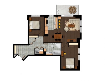 Floor Plan  2 bedroom 1 bathroom apartment floor plan at Axial Towers in Laval, QC