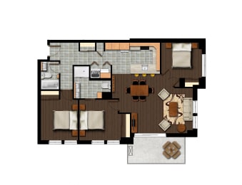 Floor Plan  3 bedroom 2 bathroom apartment floor plan at Axial Towers in Laval, QC