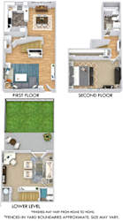 Asbury with Fenced-in Yard. 1 bedroom townhouse with den. Kitchen with bartop open to dinning room. 1 full bathroom + 2 powder rooms. Patio/balcony open to yard.