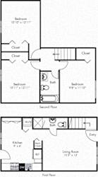 redwood 3 bedroom townhome. kitchen-dining-living-full bath on first floor. bedrooms and 1 full bath on second floor. in-unit laundry