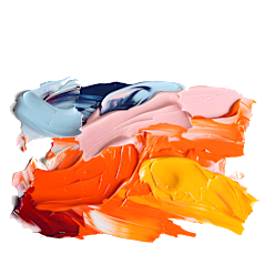 A vibrant abstract painting with a mix of blue, red, and yellow hues.