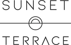 The image displays the words "SUNSET TERRACE" in large, bold letters.