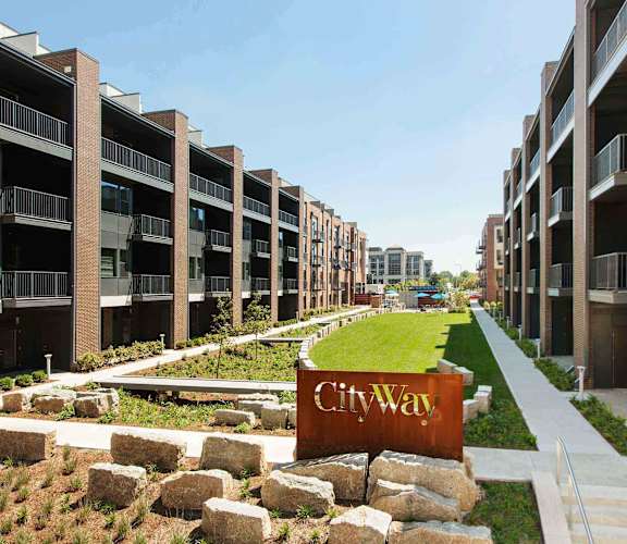 City Way Community Entrance with Manicured Landscaping  at CityWay Apartments, Indianapolis