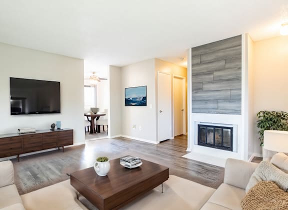a living room with a couch and a coffee table
