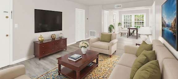 a living room with a couch and a coffee table