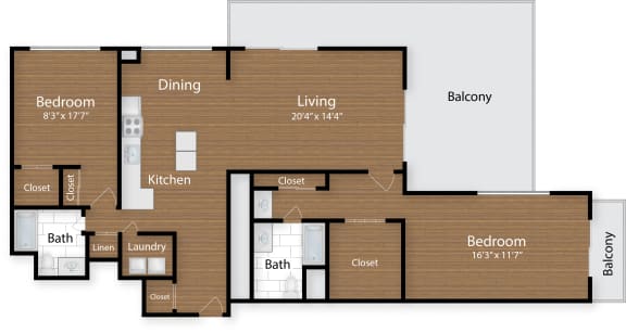 Floor Plan  2 bed 2 bath I at Lenox Club Apartments, Arlington, VA, 22202