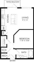 Arthur 1 bedroom, 1 bath. Kitchen with Island and Pantry. Washer/Dryer. Patio/Balcony