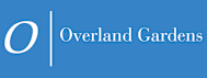 A logo with a blue "O" and the words "Overland Gardens" in blue.