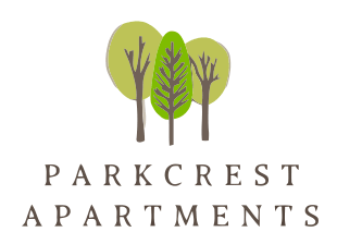 A logo for Parkcrest Apartments featuring three trees.