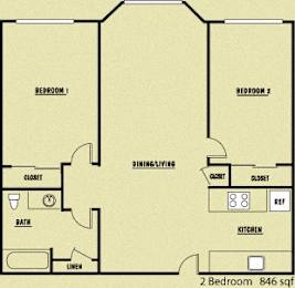  Floor Plan 2 Bedroom B - 50% AMI