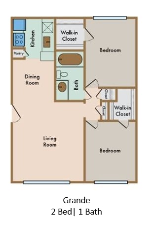 Floor Plan  LaVita on Lovers Lane 2 bedroom 1 bathroom floor plan