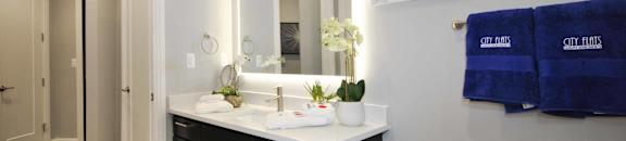 vanity with lighted mirror